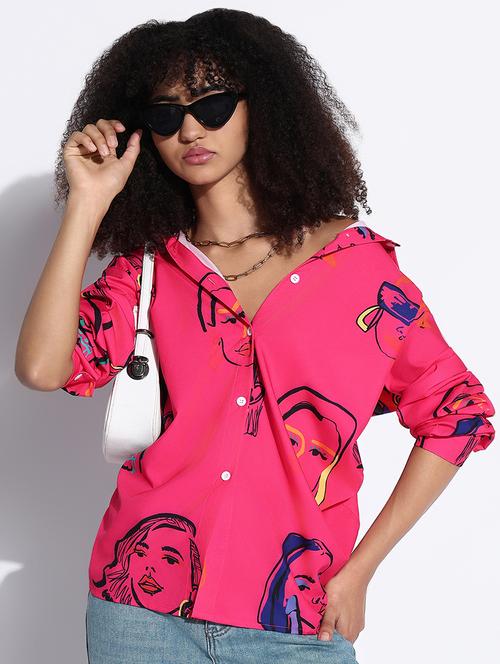 women printed collared oversized shirt - 21843466 - Standard Image - 0