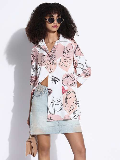 women printed collared oversized shirt - 21843467 -  Standard Image - 0