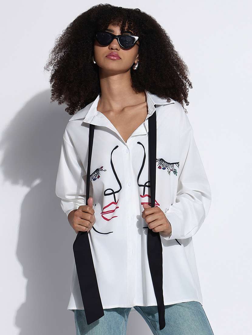 women printed collared oversized shirt