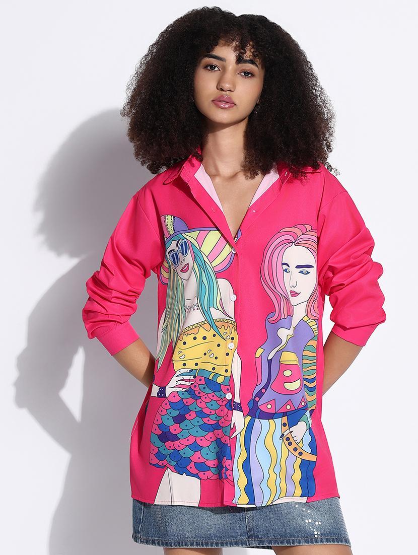 women printed collared oversized shirt - 21843470 -  Standard Image - 1