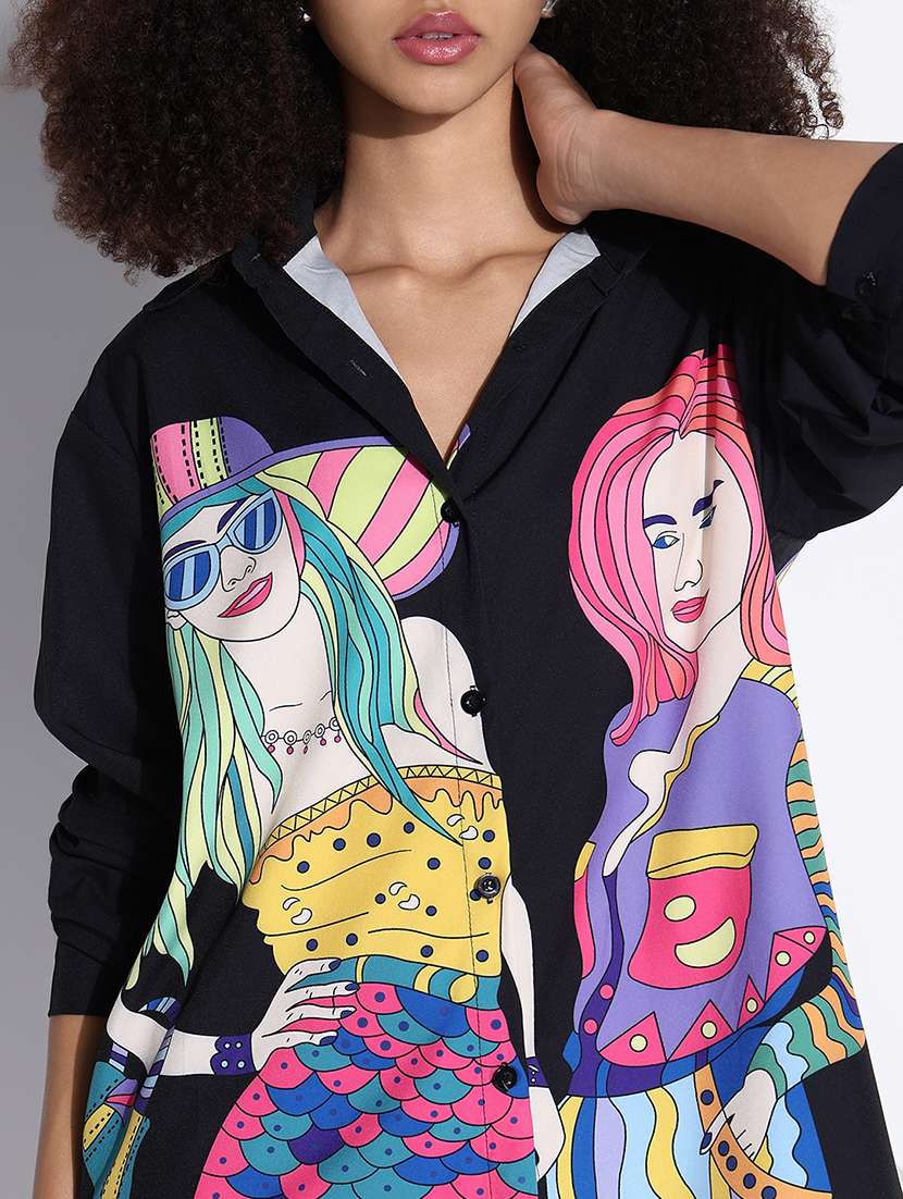 women printed collared oversized shirt - 21843471 -  Standard Image - 4