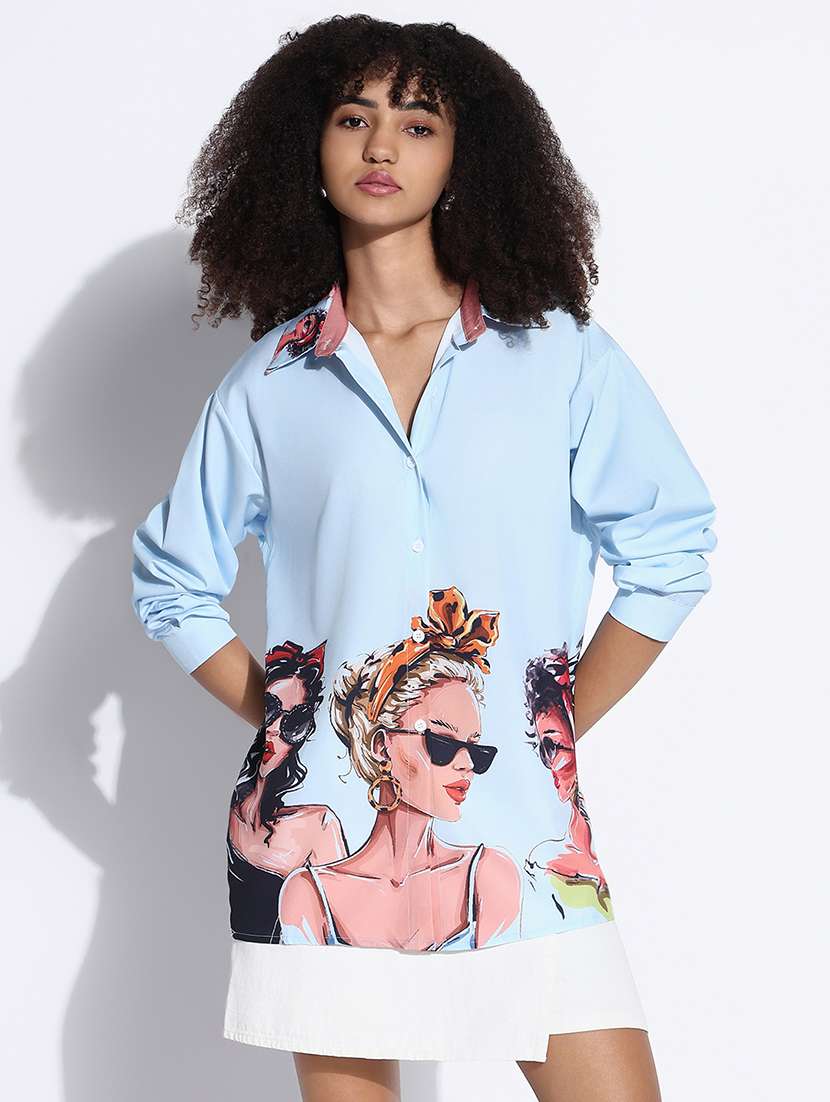 women printed collared oversized shirt - 21843475 -  Standard Image - 1