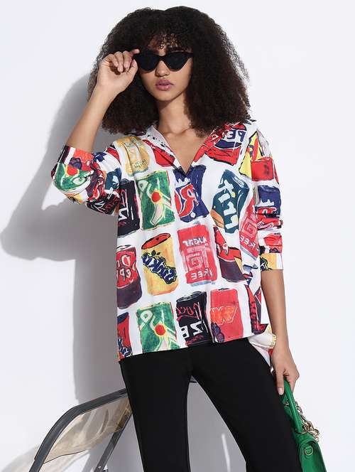 women printed collared oversized shirt - 21843478 -  Standard Image - 0