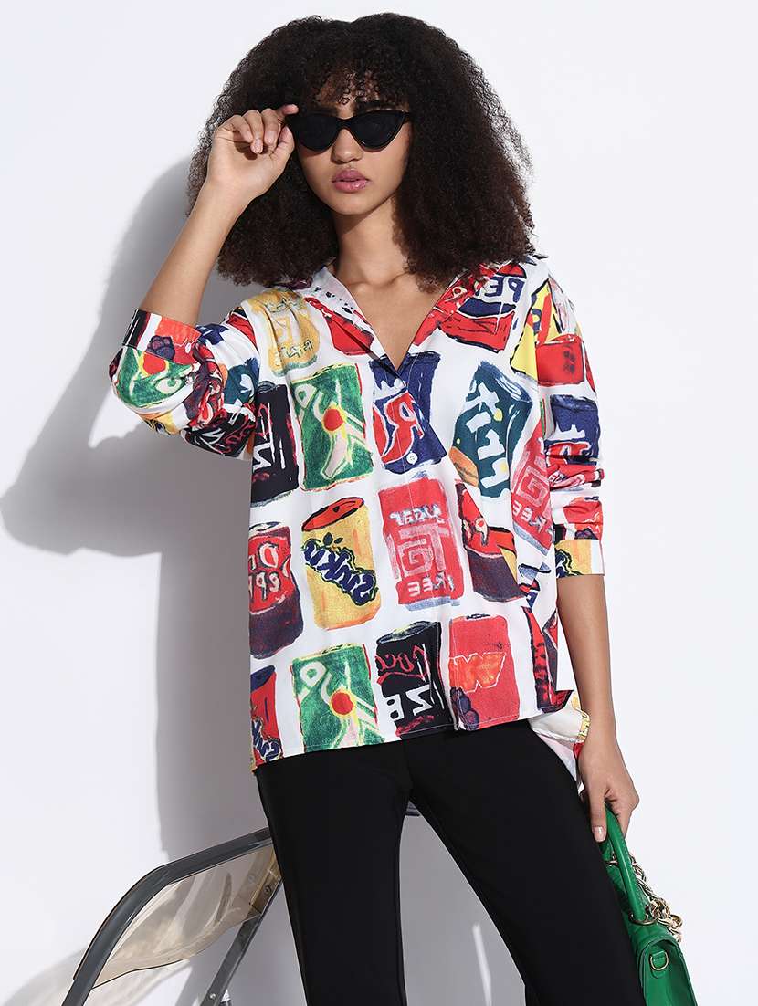 women printed collared oversized shirt - 21843478 -  Zoom Image - 0