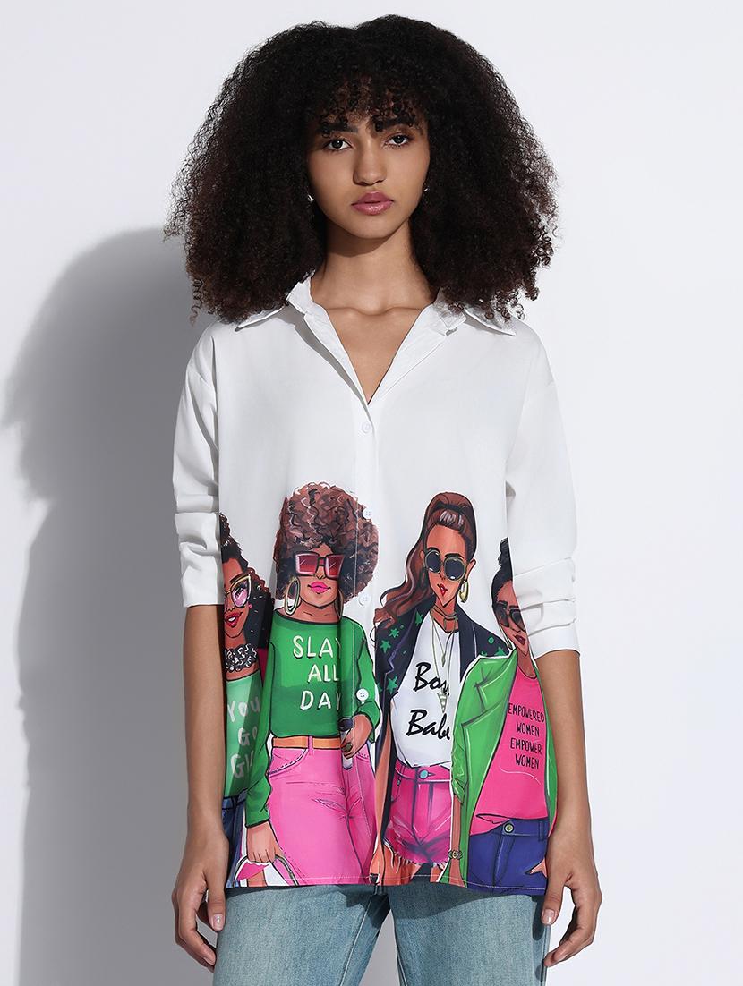 women printed collared oversized shirt - 21843480 -  Standard Image - 1