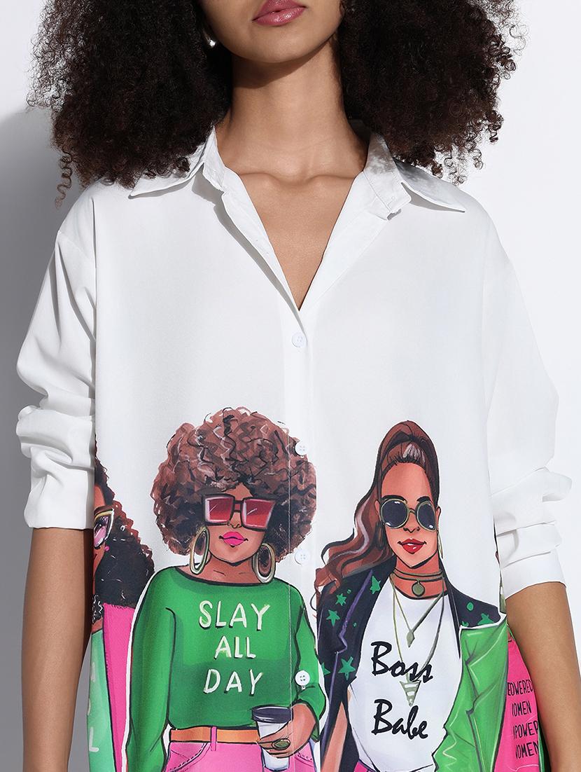 women printed collared oversized shirt - 21843480 - Standard Image - 4