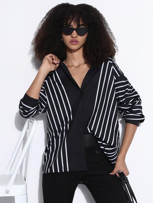 women striped collared oversized shirt - 21843481 -  Standard Image - 0