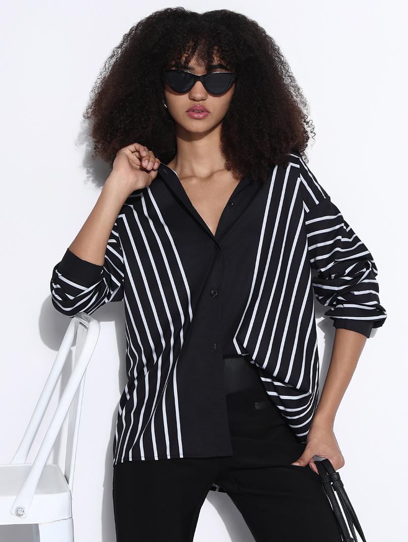 women striped collared oversized shirt - 21843481 -  Zoom Image - 0