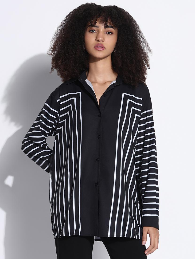 women striped collared oversized shirt - 21843481 -  Standard Image - 1