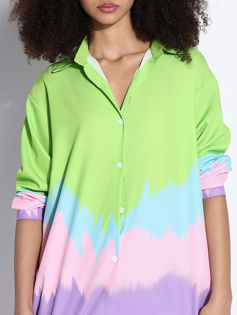 women color blocked collared oversized shirt - 21843483 -  Standard Image - 4