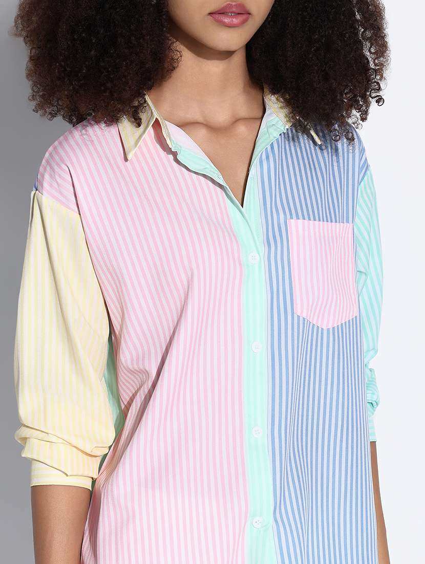 women color blocked collared oversized shirt - 21843484 -  Standard Image - 4