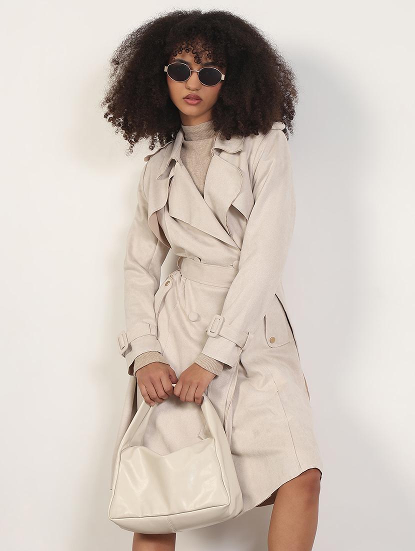 women solid long sleeves trench coat - 21843489 -  Zoom Image - 0
