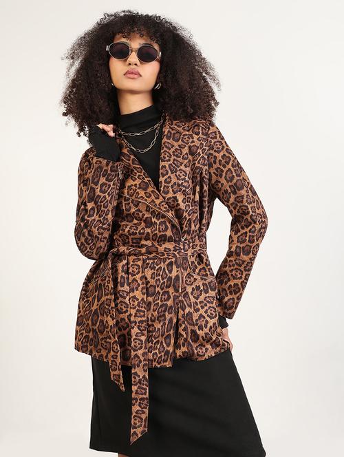 women animal printed long sleeves trench coat - 21843492 - Standard Image - 0