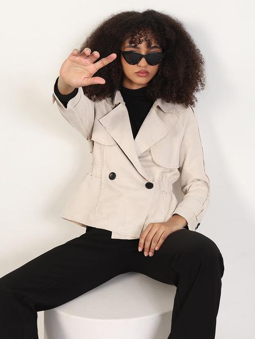 women solid long sleeves trench coat - 21843494 -  Standard Image - 0