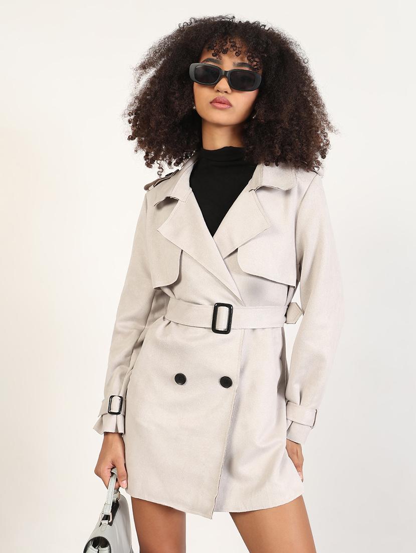 women solid long sleeves trench coat - 21843495 - Zoom Image - 0