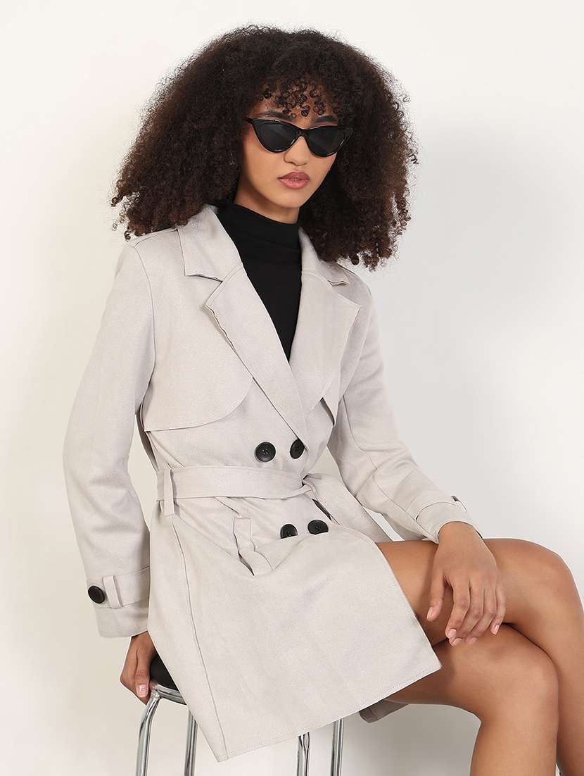 women solid long sleeves trench coat - 21843499 - Zoom Image - 0