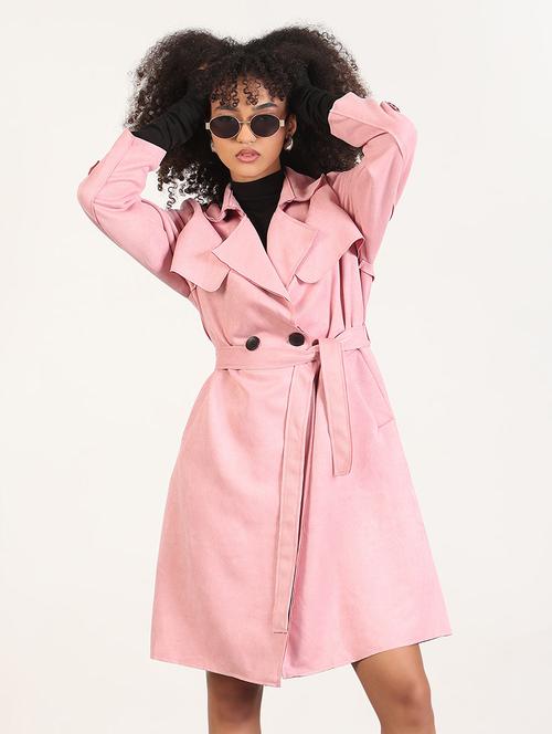 women solid long sleeves trench coat - 21843501 - Standard Image - 0