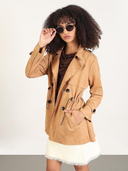 women solid long sleeves trench coat - 21843509 -  Standard Image - 0