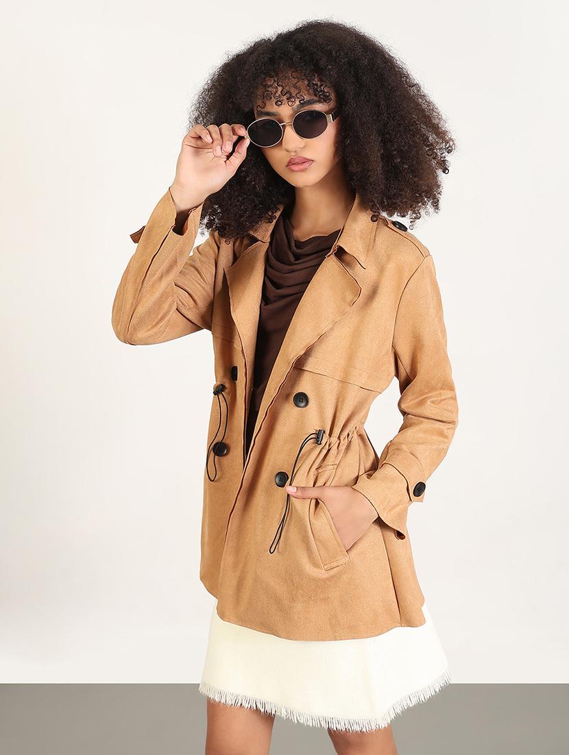 women solid long sleeves trench coat - 21843509 -  Zoom Image - 0