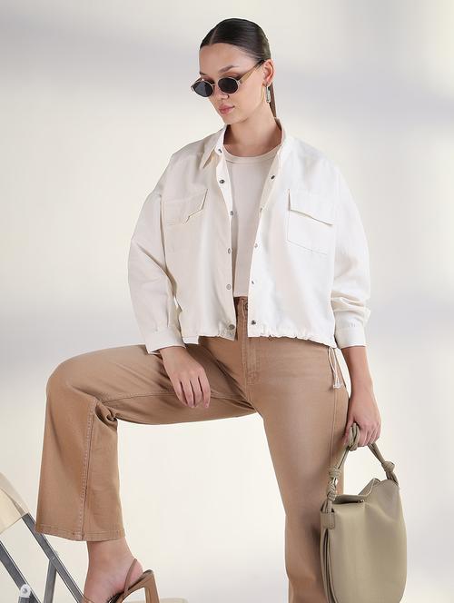 women solid collared long sleeves regular jacket - 21843511 -  Standard Image - 0