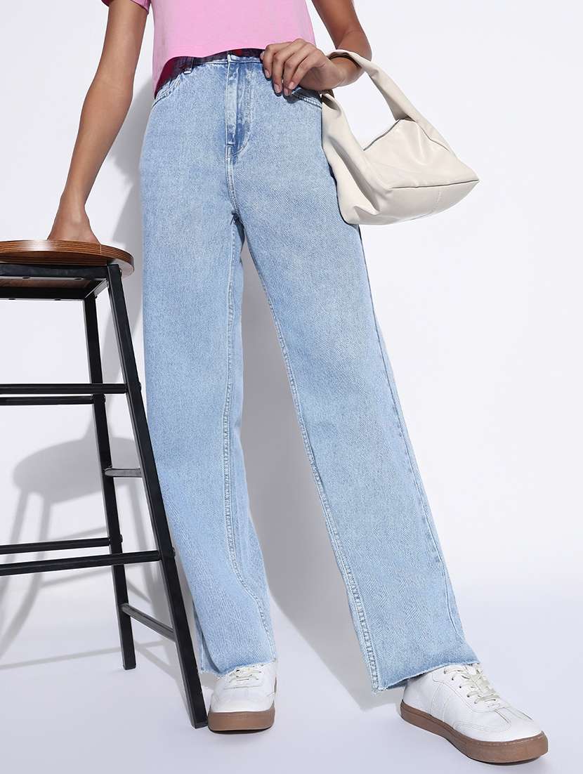 women high rise straight fit jean