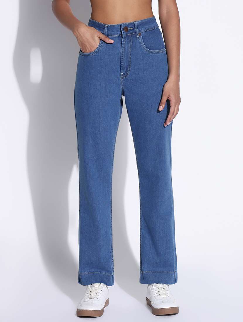 women solid high rise straight fit jean - 21843521 -  Standard Image - 1