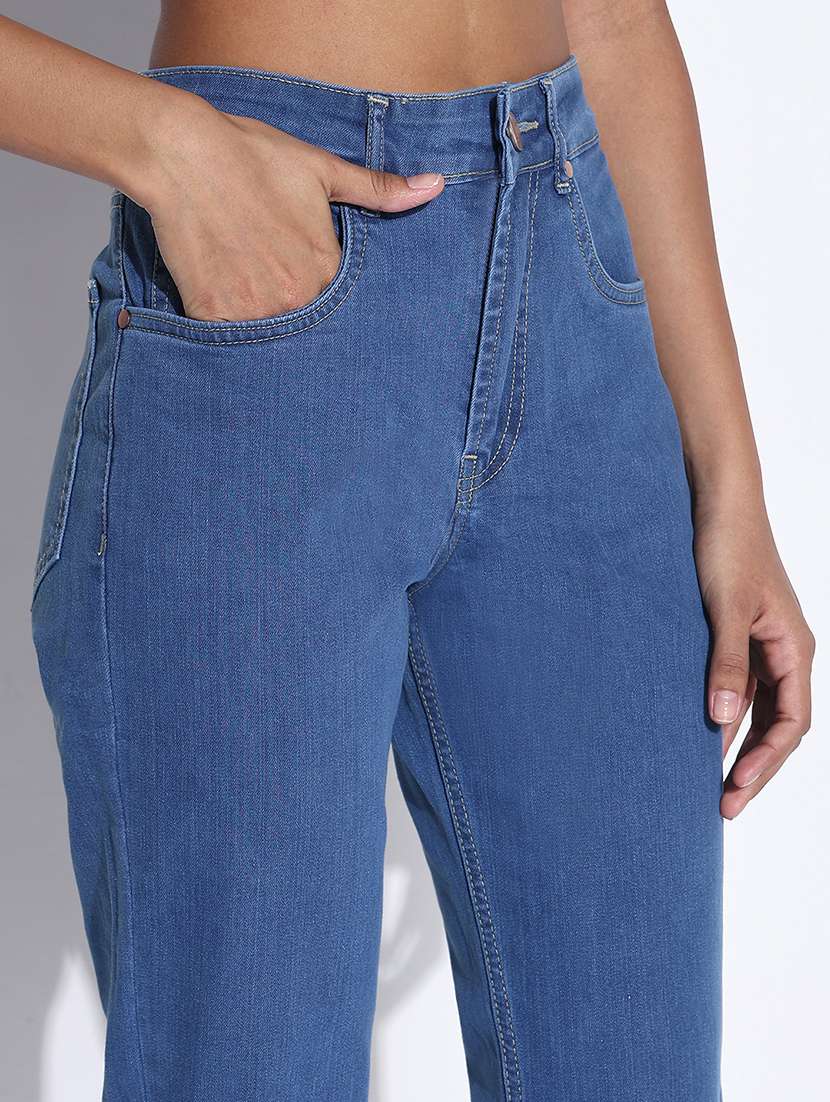 women solid high rise straight fit jean - 21843521 -  Standard Image - 4