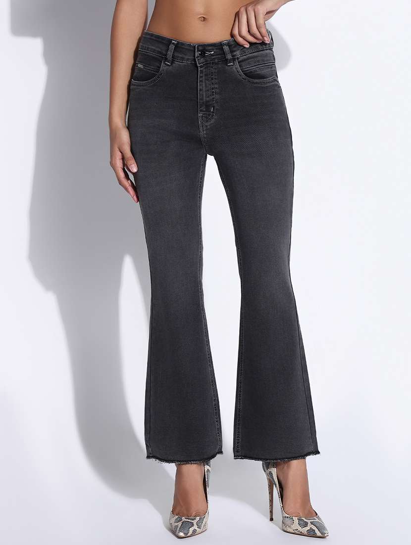 women solid mid rise bootcut jeans - 21843526 - Standard Image - 1