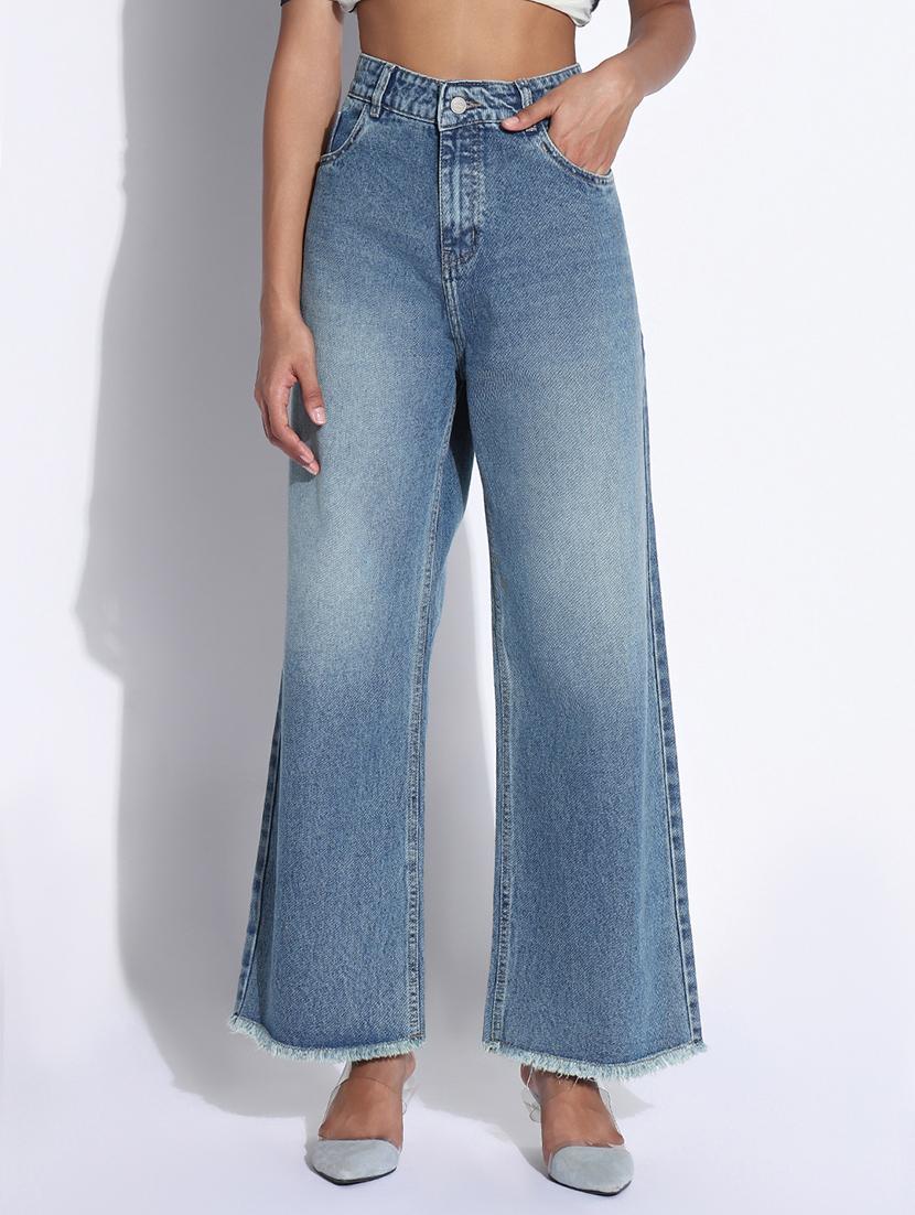 women solid high rise wide leg jean - 21843530 - Standard Image - 1