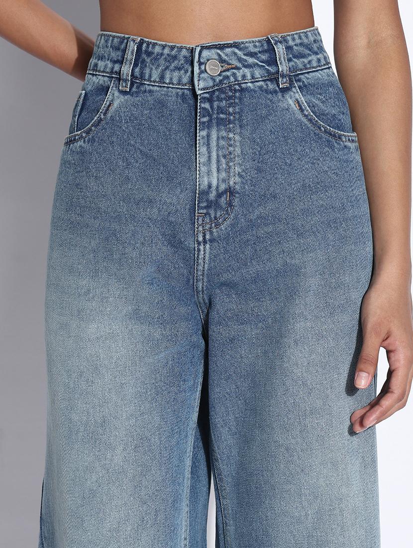 women solid high rise wide leg jean - 21843530 - Standard Image - 4