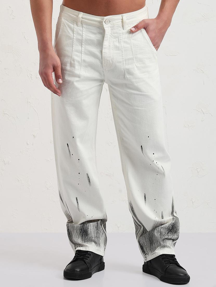 men white printed mid rise denim jean - 21843562 - Standard Image - 1