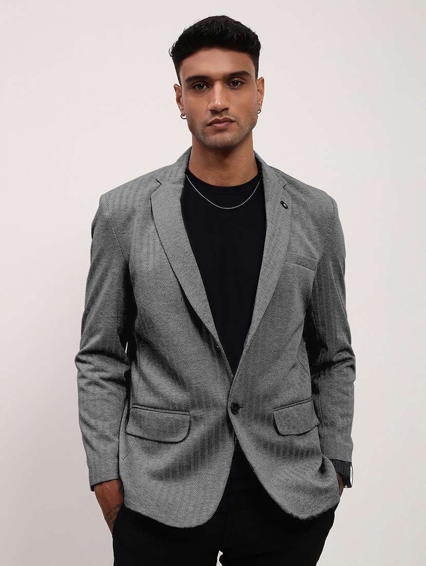 men grey long sleeve single breasted casual blazer - 21843564 -  Standard Image - 1