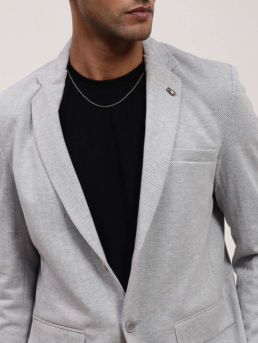 men grey long sleeve single breasted casual blazer - 21843565 -  Standard Image - 4