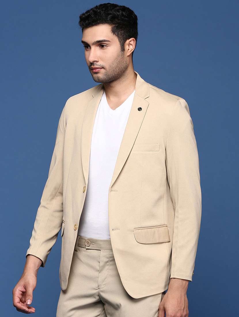 men beige long sleeve single breasted casual blazer - 21843567 -  Standard Image - 1