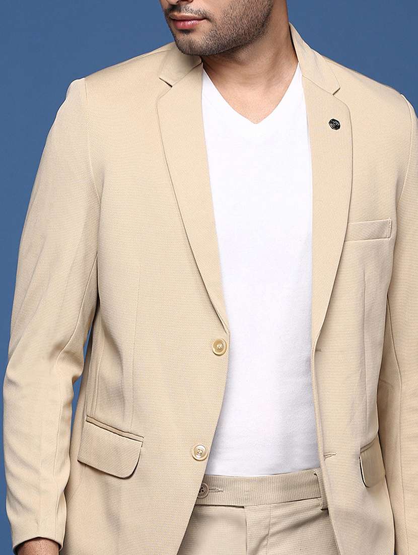 men beige long sleeve single breasted casual blazer - 21843567 -  Standard Image - 4