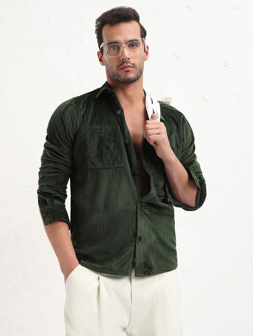 men green solid long sleeve regular fit shacket - 21843598 - Standard Image - 0