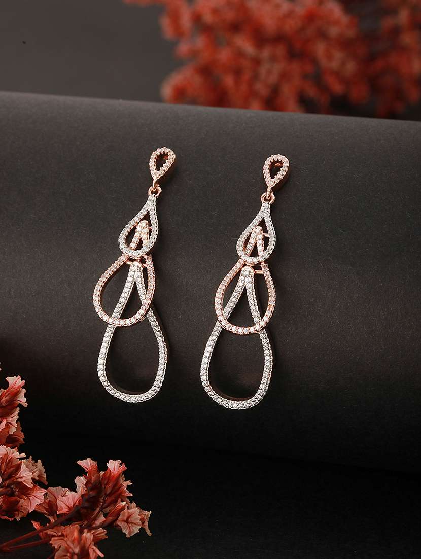 rose gold plated ad studded contemporary drop earrings