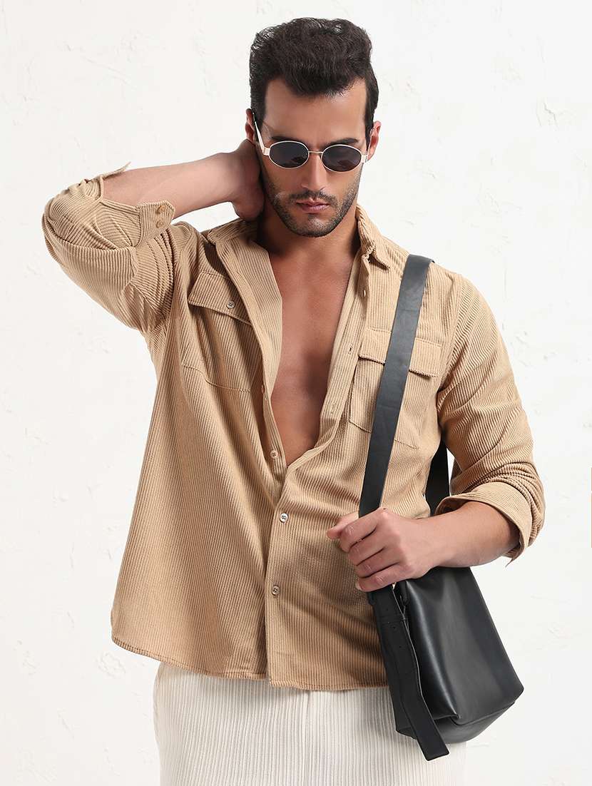 men long sleeve corduroy casual shirt