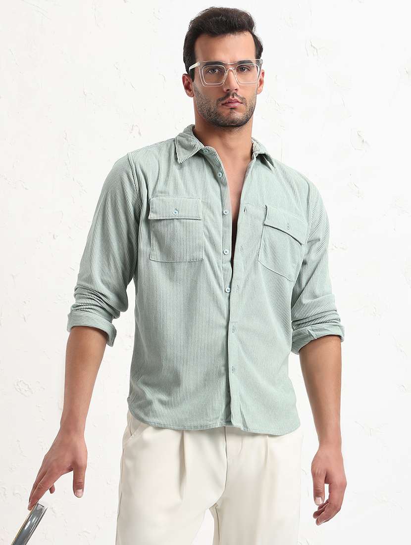 men neo mint solid long sleeve regular fit casual shirt