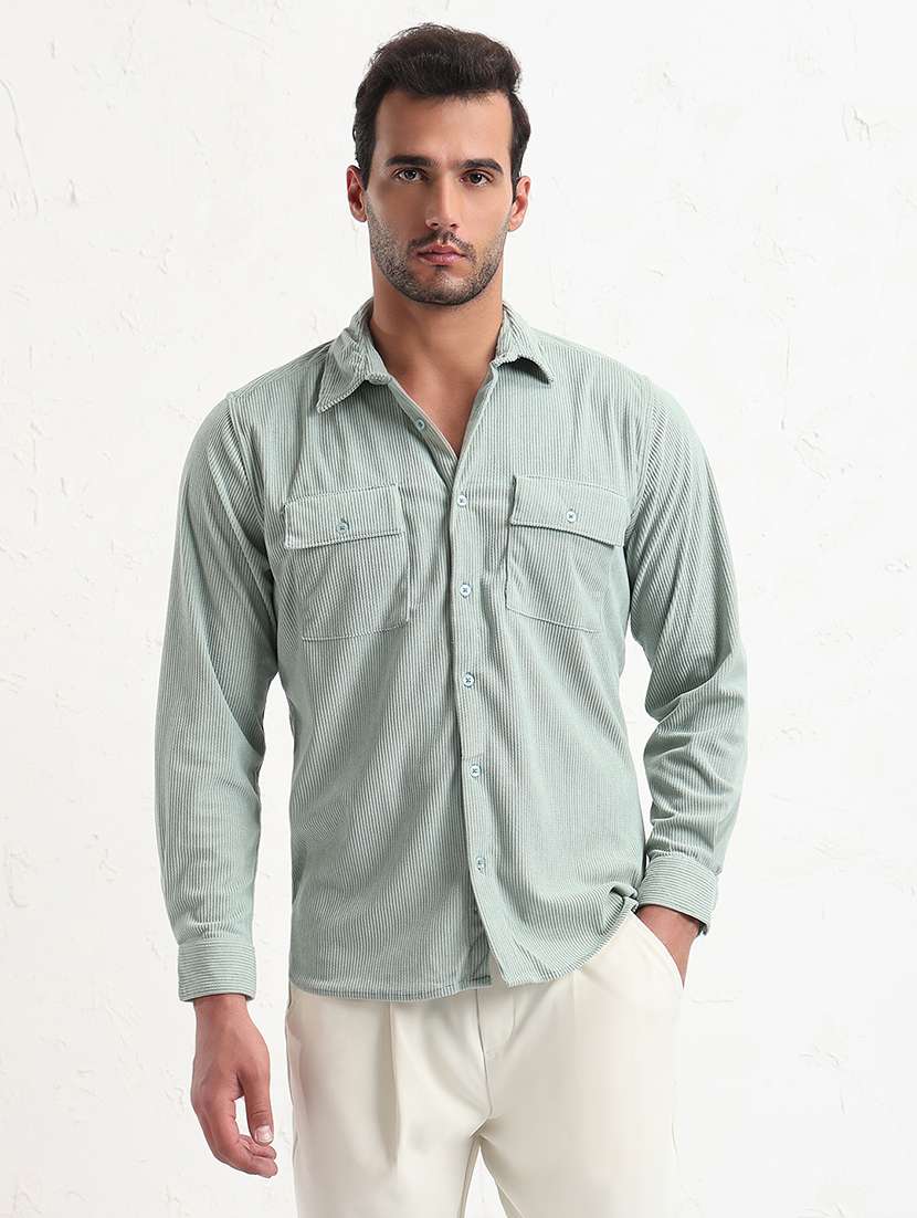 men neo mint solid long sleeve regular fit casual shirt - 21843807 -  Standard Image - 1