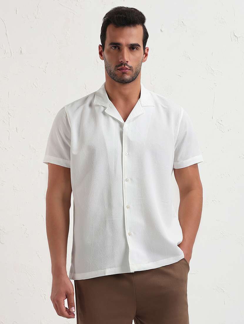 men white solid short sleeve regular fit casual shirt - 21843813 -  Standard Image - 1