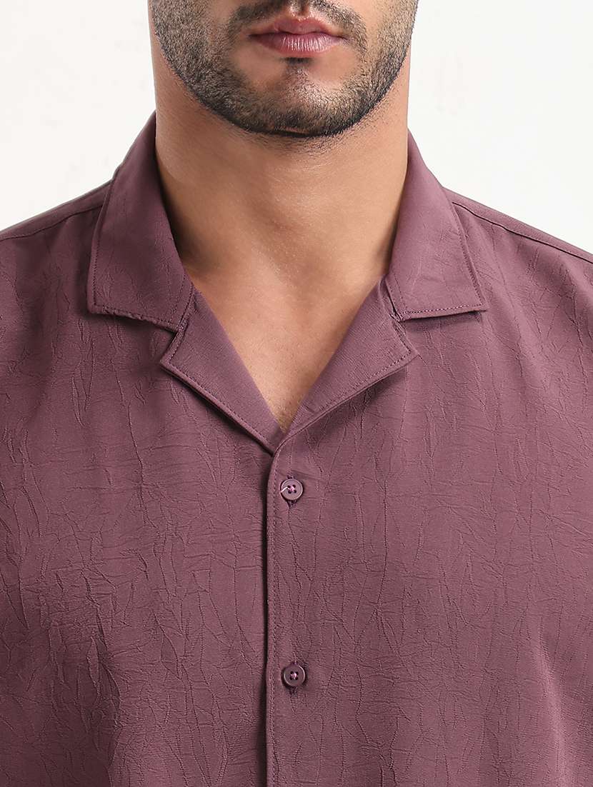 men mauve solid short sleeve regular fit casual shirt - 21843814 -  Standard Image - 4
