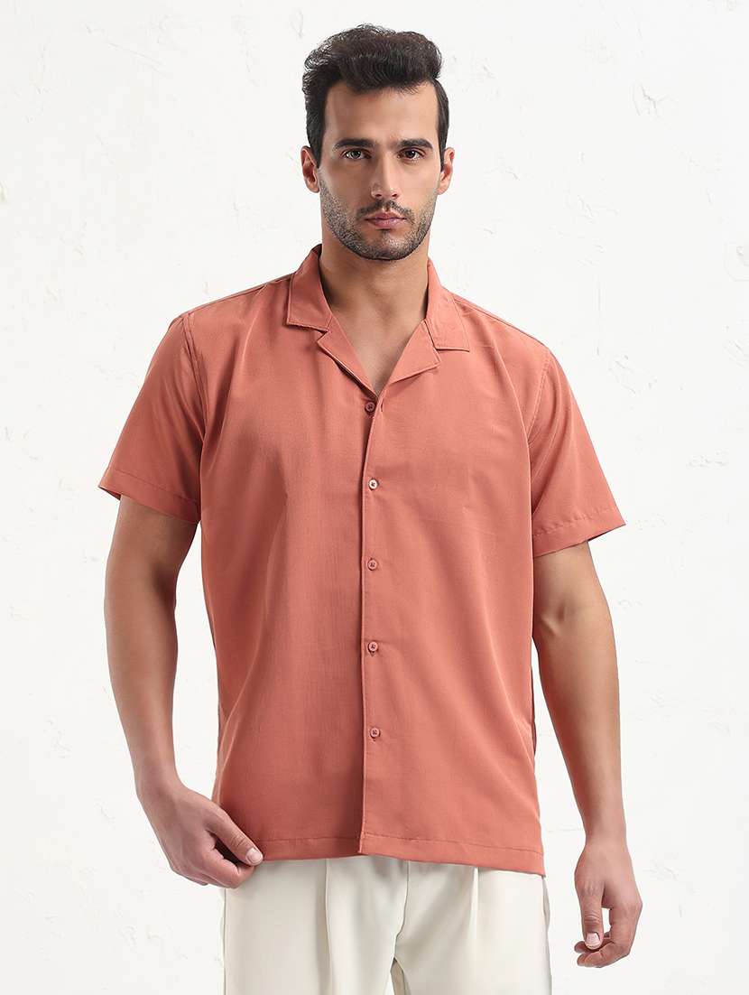 men rust solid short sleeve regular fit casual shirt - 21843815 -  Standard Image - 1