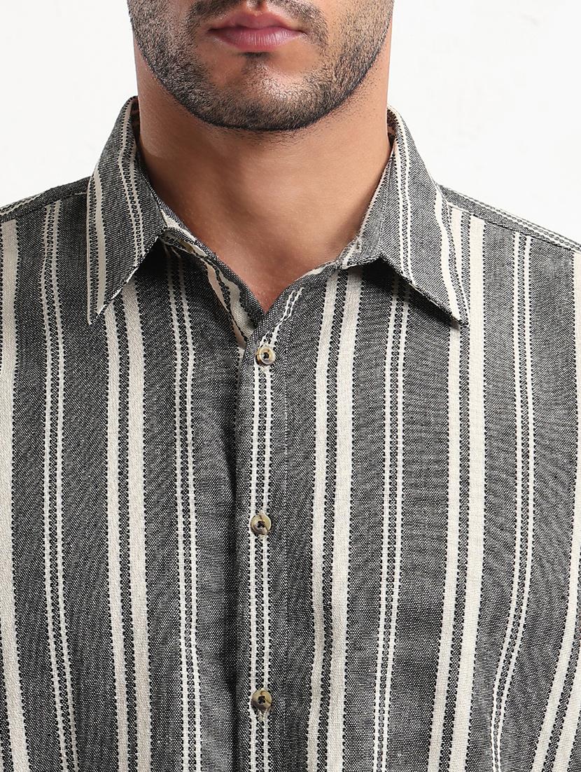 men grey stripes long sleeve slim fit casual shirt - 21843817 - Standard Image - 4