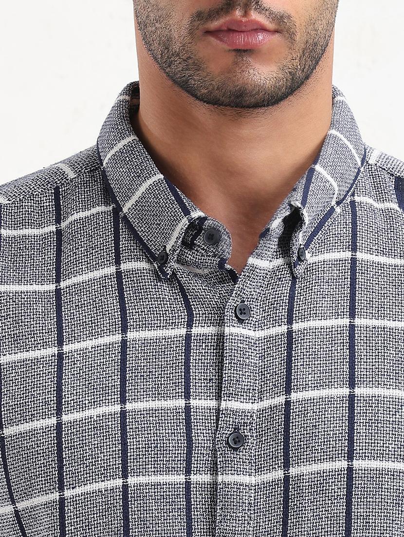 men grey checked long sleeve regular fit casual shirt - 21843821 - Standard Image - 4