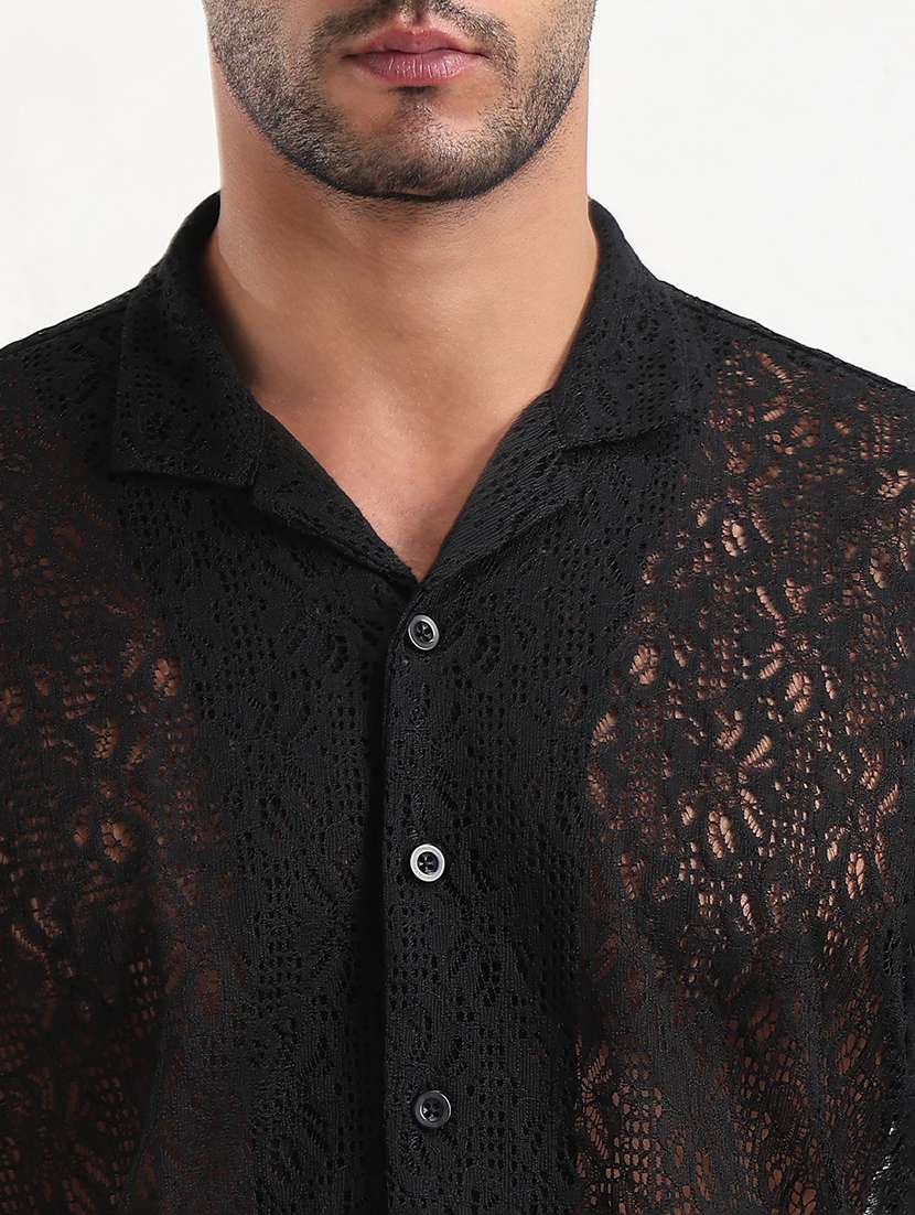 men black self design short sleeve regular fit  casual shirt - 21843823 -  Standard Image - 4