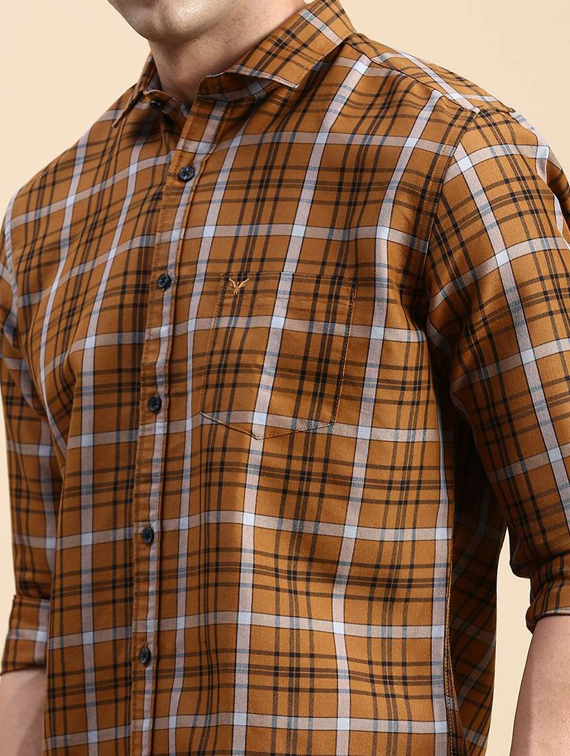 men brown checked long sleeve slim fit casual shirt  - 21843832 -  Standard Image - 4