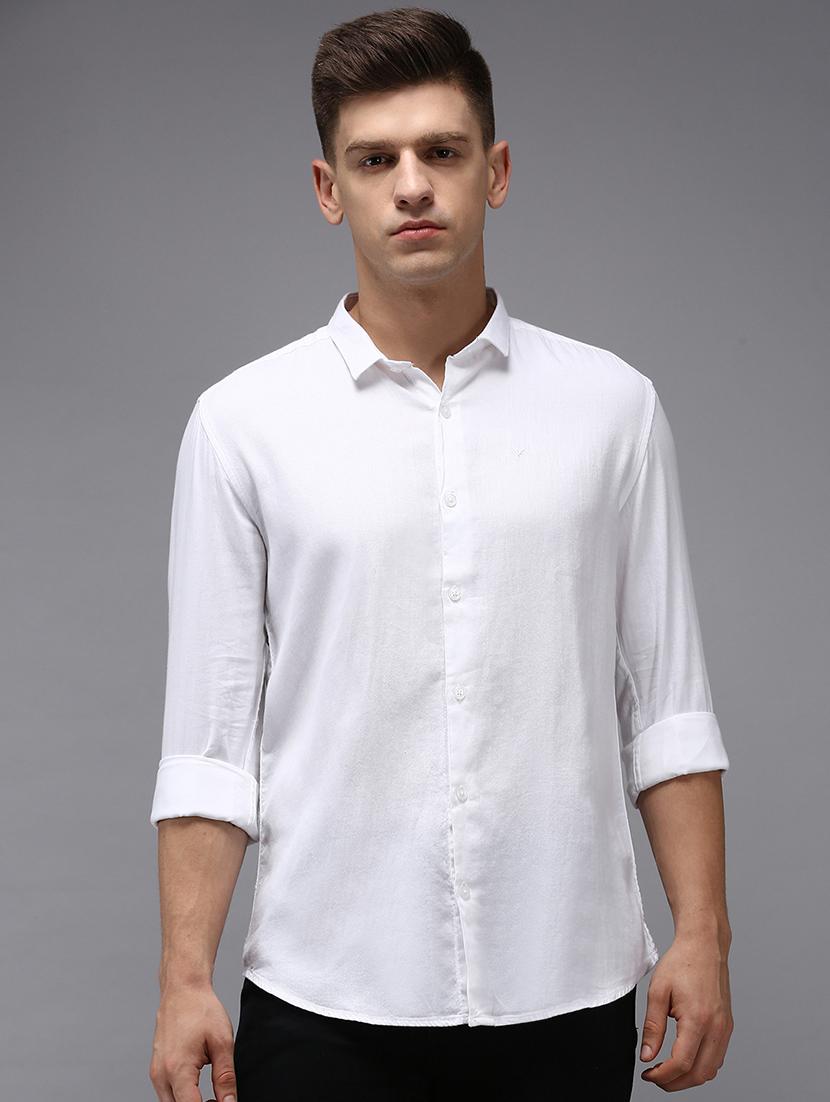 men white solid long sleeve slim fit casual shirt - 21843834 - Standard Image - 1