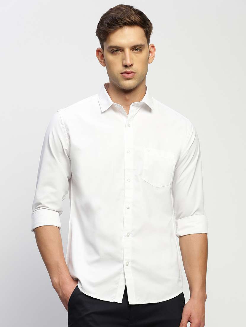 men white solid long sleeve slim fit casual shirt  - 21843841 -  Standard Image - 1