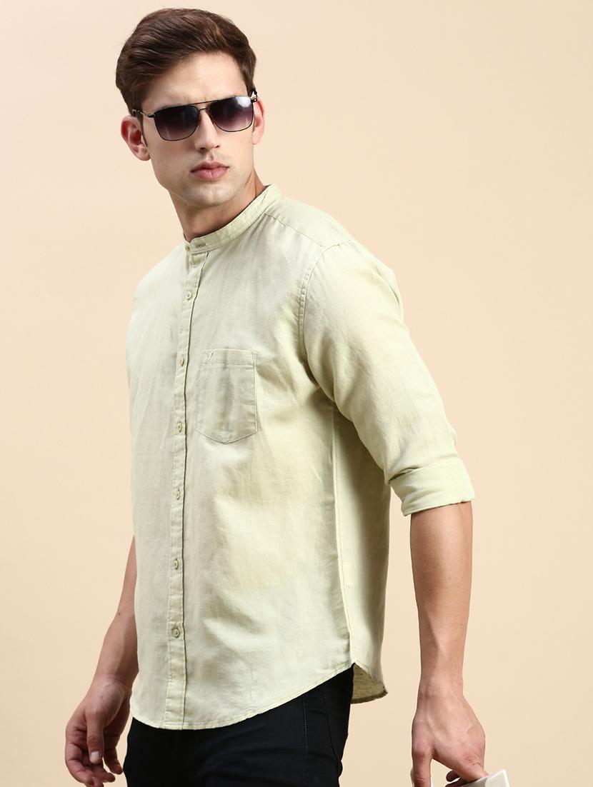 men neo mint solid long sleeve regular fit casual shirt